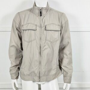 PrAna Mens Ryzer Full Zip Plaid Lined Field Jacket Tan Beige Mock Neck L